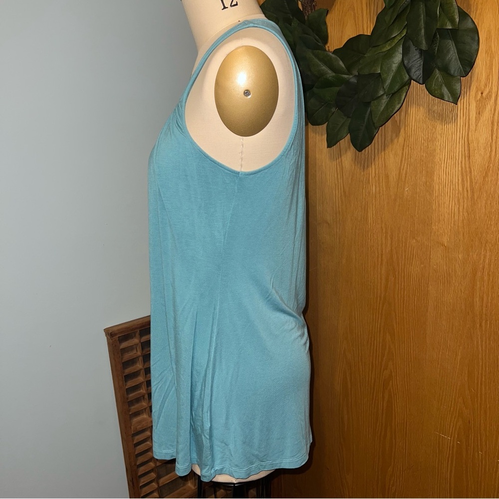 Soft Surroundings Teal Blue Ruched Neck‎ Tank Top Tunic Women's Large - Picture 2 of 7